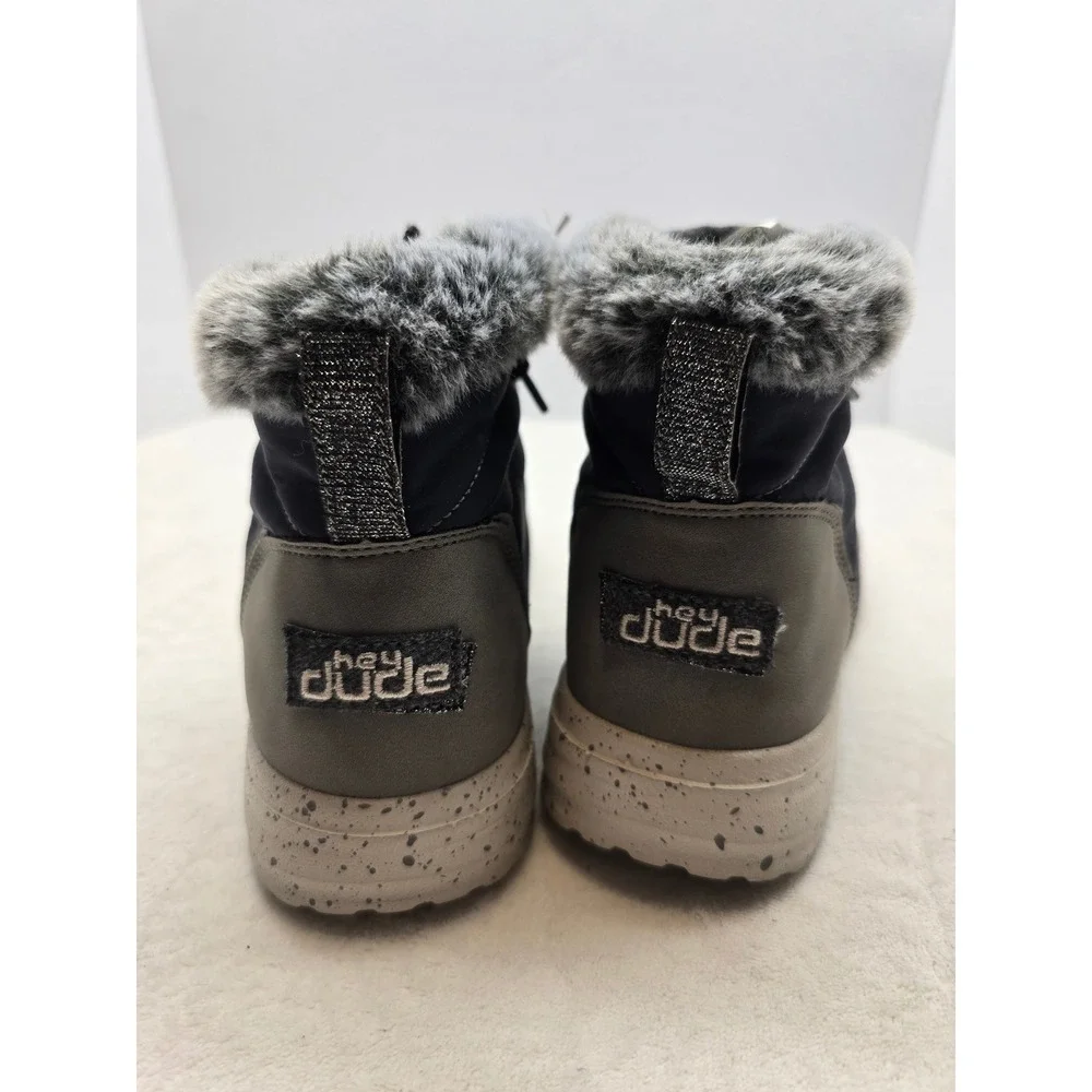 Hey Dude Brandy Puffy Faux Fur Ankle Boot Navy Grey Streetwear Gorpcore Womens 9 - Picture 9 of 11